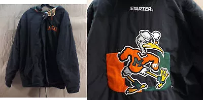 Vintage Starter Miami Hurricanes College Football Hoodie Puffer Jacket Coat Med • $44.50