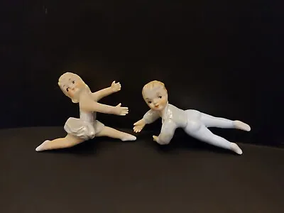 Vintage 1950s Ceramic Lustreware Ballerina Dancer Girl & Boy  Candle Huggers  • $36