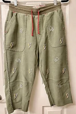 One432 Size 32 Cotton French Terry Green Embroidered Capri Pants  Hand-Stitched • $12.49