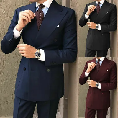 Men Suits Wide Lapel Double Breasted Formal Wedding Party Wear Groom Coat Pants • $109.99