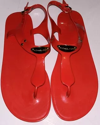 MICHAEL KORS JELLY Plate Thong Sandal MK Logo Coral Reef Womens SIZE 8 Worn Once • $22.99