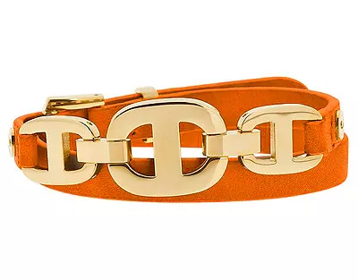 MICHAEL KORS MKJ4442 Gold / Orange Maritime 3 Link Double Wrap Leather Bracelet • $71.99