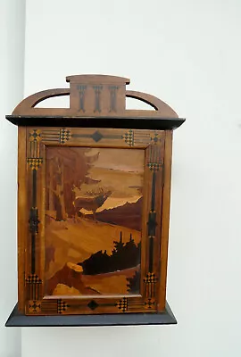 ANTIQUE ART NOUVEAU WALL CABINET BLACK FOREST CARVED FOREST SCENE With STAG • $369