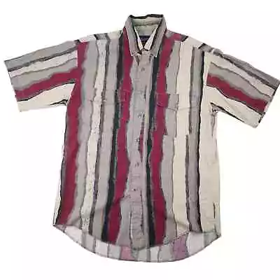 Vintage Wrangler Mens Medium Allover Vertical Striped Button Down Western Shirt • $49.95