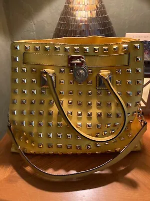 Michael Kors Citrus Yellow Purse Hamilton Pyramid Stud Bag Handbag Gold Hardware • $199.99