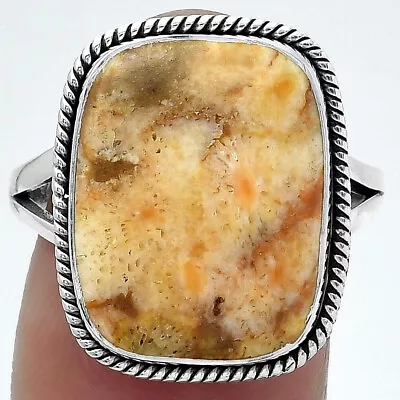 Natural Coral Jasper 925 Sterling Silver Ring S.8.5 Jewelry R-1010 • $11.49