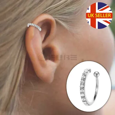 1x Sterling Silver Helix Cartilage Clip On Ear Cuff Unisex Non Piercing Earrings • £2.99