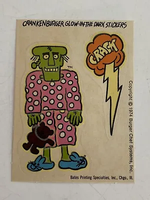 Vintage 1974 Burger Chef Crankenburger Glow In The Dark Stickers Sheet Premium • $49.99