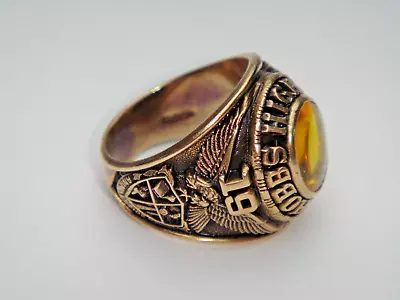 Men HJ 10K Gold Class Ring: 1969 Hobbs High School=Yellow November Stone=Size 7½ • $475