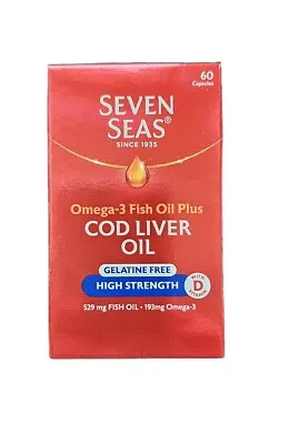 Seven Seas Omega 3 Fish Oil + Cod Liver OilHigh Strength Gelatine Free 60 Cap • £10.85