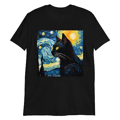 A Starry Black Cat Night Van Gogh T-Shirt • $25