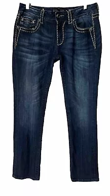 Miss Me Jeans Women Sz 31 Loose Saddle Stitch Border Straight JS5014T96 (32x32) • $35