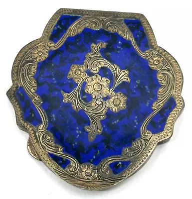 Antique 800 Silver Italian Art Nouveau Blue Enamel Mirror Compact Grand Tour (B) • $285