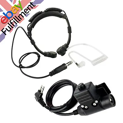 U94 PTT Neck Throat Mic Earpiece Radio Headset Cable For Baofeng Kenwood HYT • £23.99