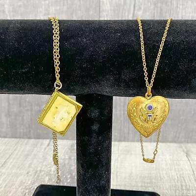 Vintage Unbranded Gold Tone Pearl Book & Heart Shaped Locket Necklace Lot Of 2 • $19.95