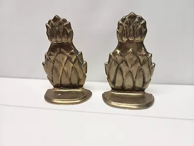 Vintage Pair Of Brass Pineapple Bookends MCM Patina Heavy 6  Tall • $17.81