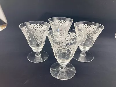 Vtg 1930s MORGANTOWN MILAN Fruit Cocktail Glass Etched Tumbler Set Of 4 • $105.41