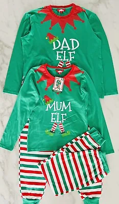 New 2 Pairs Matching Mum & Dad Family Elf Christmas Pyjamas Set Size 10 Large L • £13.99