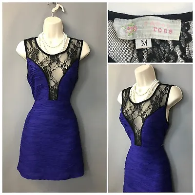 Cameo Rose Blue Cobalt Laced Mesh Sleeveless Club Bodycon Dress Medium Stretchy  • $8.65