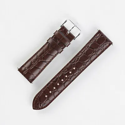 Hirsch CROCOGRAIN Crocodile Embossed Leather Watch Strap In BROWN (Medium/Long) • £28.95