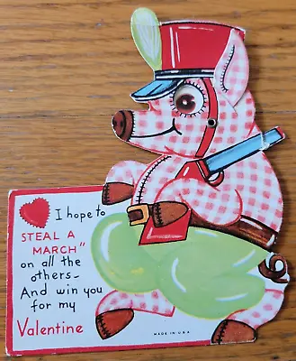 Anthropomorphic Mechanical Soldier Pig With Gun - Vintage Die-Cut Valentine Card • $7.99