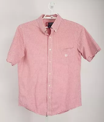 Chaps Shirt Mens Medium Red Striped Seersucker Button Down Short Sleeve • $18.95