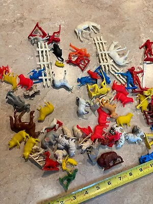 Vintage Farm Animals Playset Figures Horse Cow Rabbit Pig Farmers Marx Fence Lot • $19