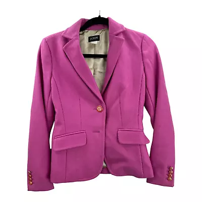 J.Crew Womens Blazer Jacket Pink Buttons Lined Wool Flap Pockets Notch Collar 2 • $42.49