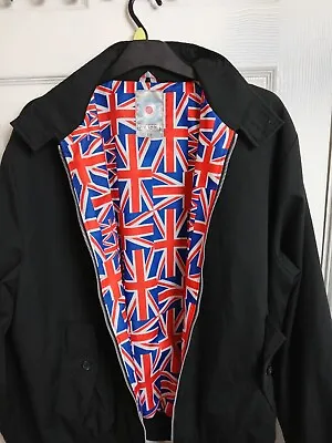 Harrington Gensen Jacket Mens Black Union Jack XXL  Vintage Retro Style • £18