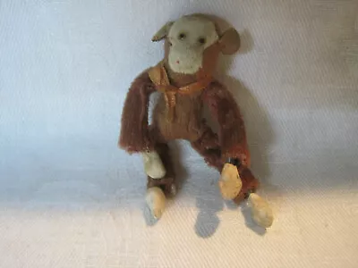 Antique Vintage Miniature Monkey Toy  Fur Over Spring Arms & Legs Glass Eyes  • $30