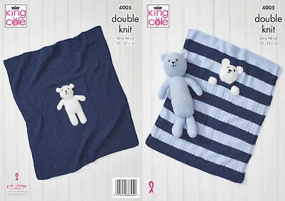 Double Knitting DK Pattern King Cole Pram Or Cot Blanket & Teddy Bear Toy 4005 • £3.99