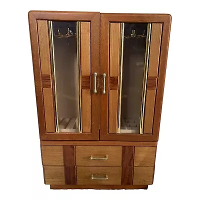 Vintage 3 Tone 2 Drawer 2 Door Wooden Jewelry Box Armoire 16.5” X 11  X 5.25  • $34.99