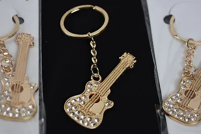12 X Guitar Keychain Bling Bling Gold Party Favors Rockstar Keyring Idol Keys HR • $13.99