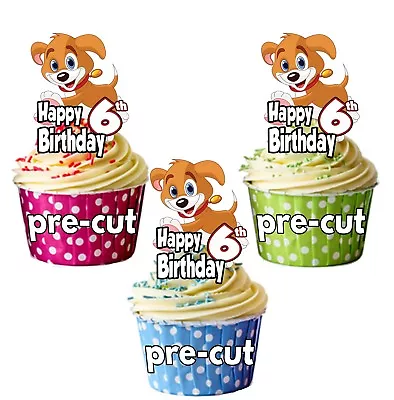 PRECUT Pet Puppy Dog 12 Cup Cake Toppers Birthday Decorations ANY AGE 1 To 115 • £3.75