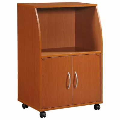 Hodedah Modern Wooden Microwave Kitchen Cart In Cherry Finish • $70.27