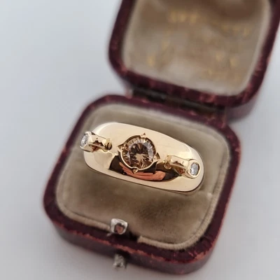£945 • Buy Vintage 18ct Yellow Gold 0.65ct Champagne Diamond Fancy Domed Band Ring 18k 750