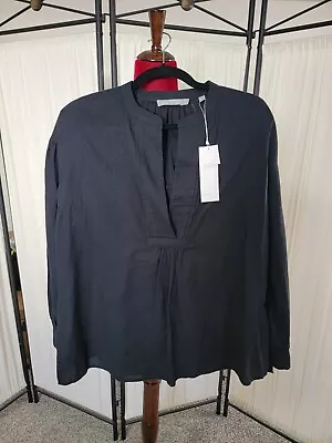 VINCE  Drapey Stripe V-Neck Blouse Shirt Size M Black  • $29