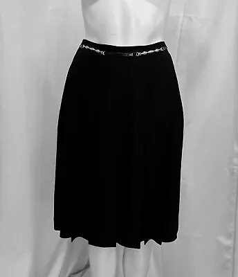 Vintage 70's CELINE PARIS Women's Black Wool Pleated Midi Skirt W/ Chain Size 46 • $200