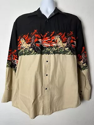 Vintage Wrangler Long Sleeve Pearl Snap Shirt MEDIUM Horse Print Cowboy Western • $39.99