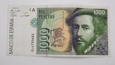 1992 / Banco De España Spain - 1000 Pesetas Banknote Serial No. 2L 47506XX • £10.59