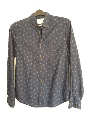 Men's Paisley Shirt Fitted Style Small From Burton London Navy Print • £6.99