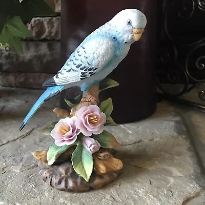 Porcelain Bird Figurine Vintage Blue Parakeet 9702 Floral Andrea By Sadek Rare • $135