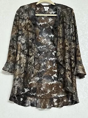 IC Collection By Connie - K Sheer Cardigan Floral Shimmer 3/4 Sleeve Women’s Med • $35
