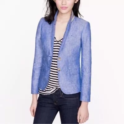 J. Crew Factory Schoolboy Blazer Jacket Chambray In Linen Cotton Blend Size 12 • $65