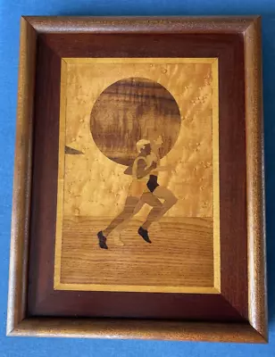 Vintage Inlay Wood Picture Athletic Two Runners Under The Sun 9 X 12 Framed • $17.50