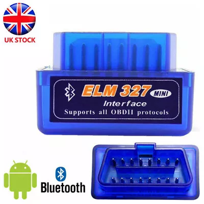 Mini ELM327 Bluetooth V2.2 OBD2 Scanner Diagnostic Adapter Torque Android Tool • £8.39