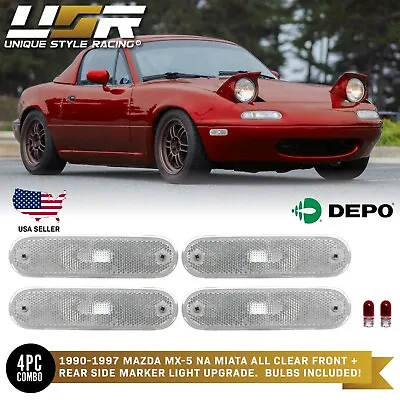 DEPO JDM Front + Rear Clear Side Marker Light For 1990-1997 Mazda Miata MX-5 MX5 • $44.96