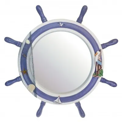 Ships Wheel Bathroom Wall Mirror 60cm Novelty Wood Nautical Boat Decoration Gift • £45