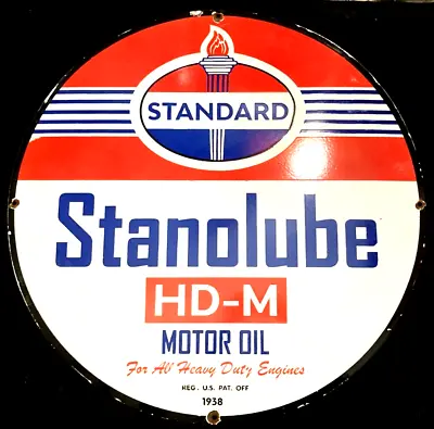 Vntg Art STANDARD OIL STANOLUBE 1938 PORCELAIN ENAMEL SIGN Rare Advertising 30  • $199