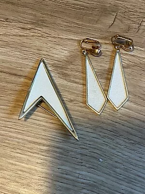 Vintage Star Trek Cosplay Metal Ensignia Badge Pin Button / Clip On Earings Set • $15